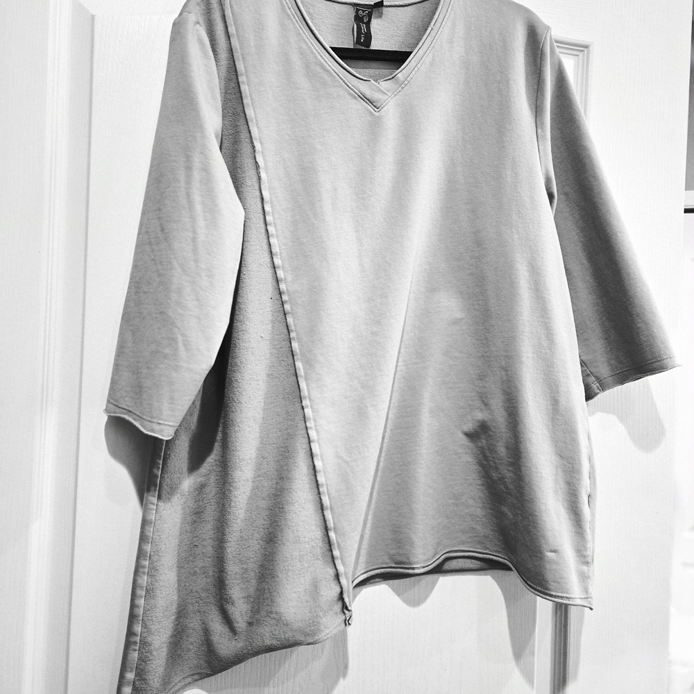 Stylish Gray Asymmetrical V-Neck Sweatshirt